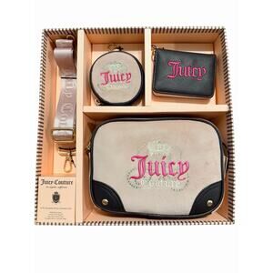 Juicy Couture 4 Pc Boxed Camera Bag Gift Box Set - Pouch, Wallet, Bag NIB